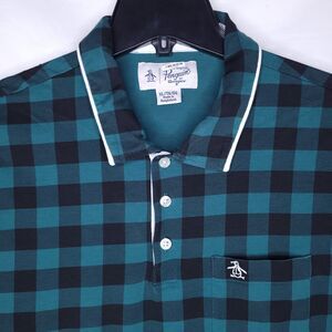 Original Penguin Polo Shirt Mens XL Check Green Pocket